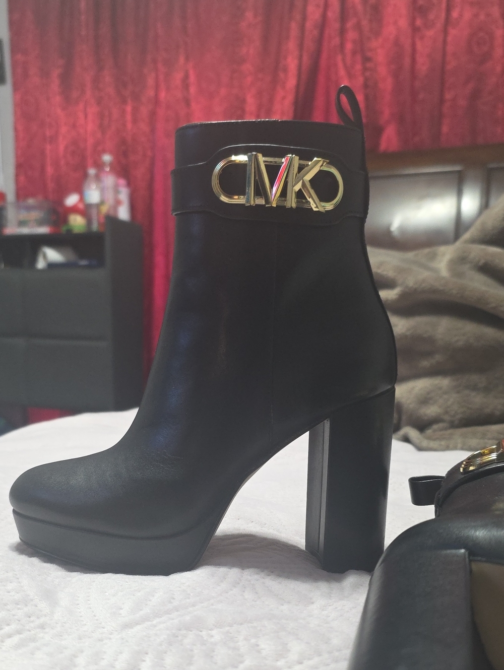 MICHAEL Michael Kors Black Leather Platform Ankle Boot - Picture 9 of 12